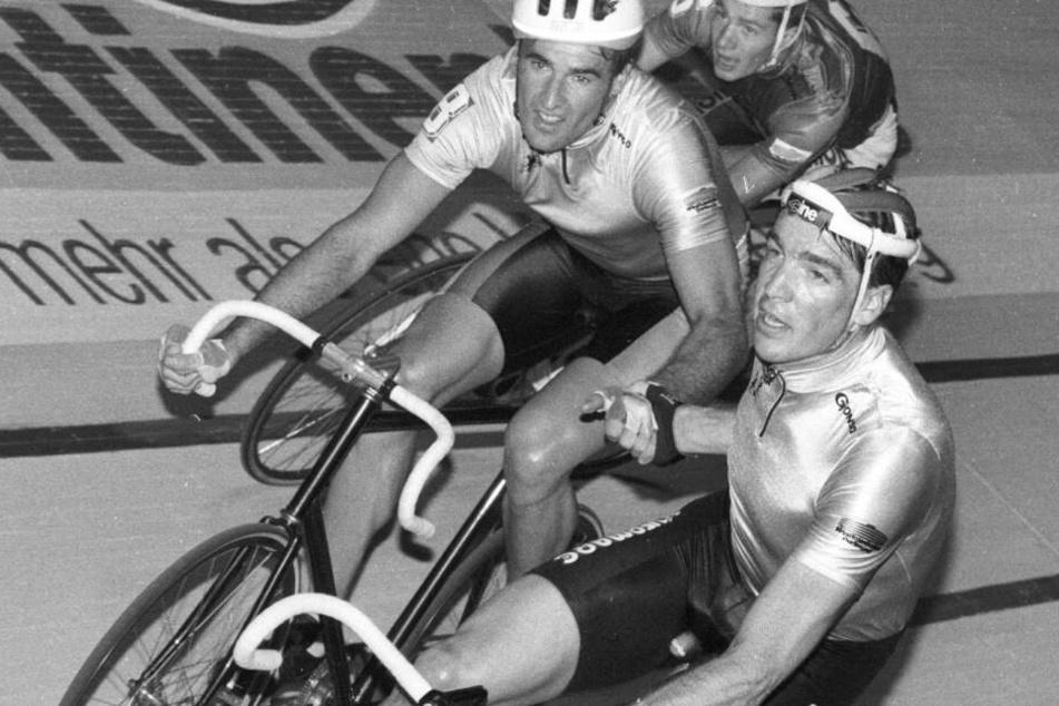 Remig Stumpf (oben) beim 6-Tage Rennen in Dortmund im Jahr 1992.