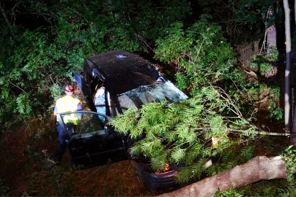 Der VW Caddy der Frau (36) kam erst in der Böschung zum Stehen. Sie und ihr Beifahrer (9) wurden verletzt.