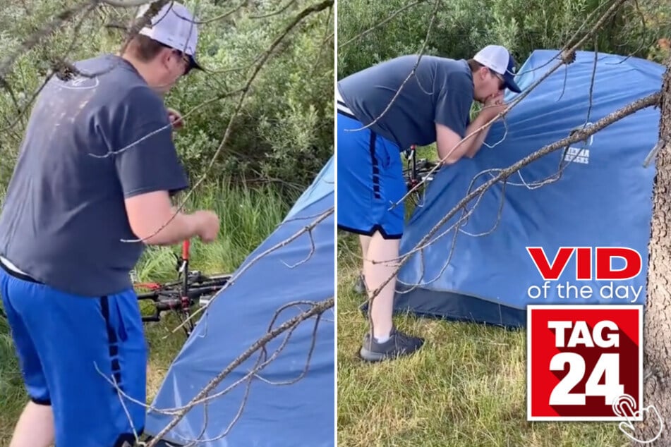 Today's Viral Video of the Day features a man who hilariously tricked his friend into thinking a bear was next to his tent.