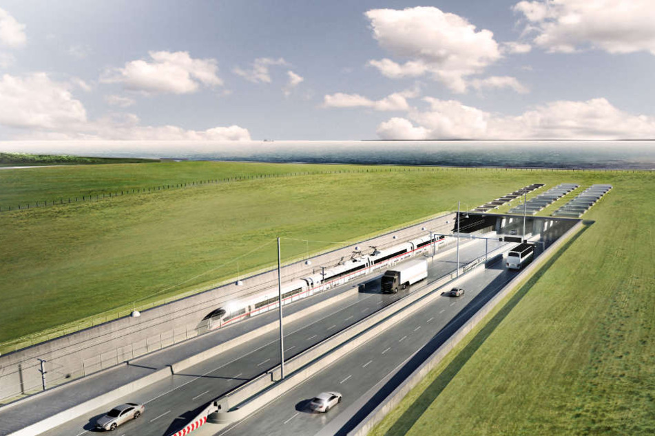 Grafische Visualisierung des geplanten Fehmarnbelt-Tunnels zwischen Deutschland und Dänemark.