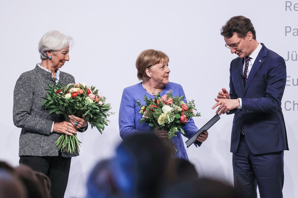 EZ-Präsidentin Christine Lagarde (67) und NRW-Ministerpräsident Hendrik Wüst (47, CDU) hielten Reden auf die Ex-Kanzlerin.