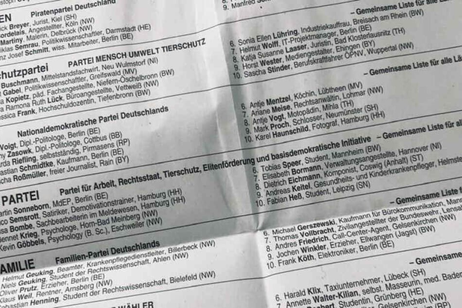 Der Wahlschein zur Europawahl trägt Namen wir Göbbels und Heß.