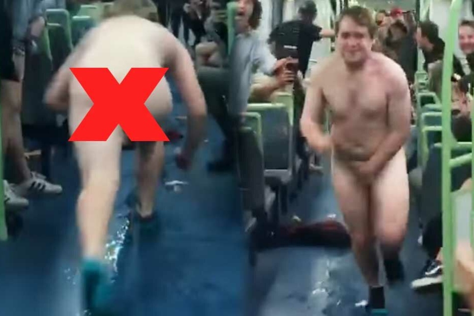Komplett - nur mit Schuhen bekleidet - rutschte der Mann durch die Bahn.