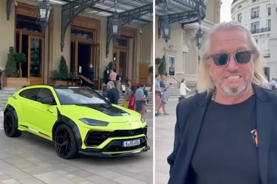Robert Geiss (57) parkt seinen knalligen Lamborghini Urus vor dem luxuriösen Hôtel de Paris. (Fotomontage)