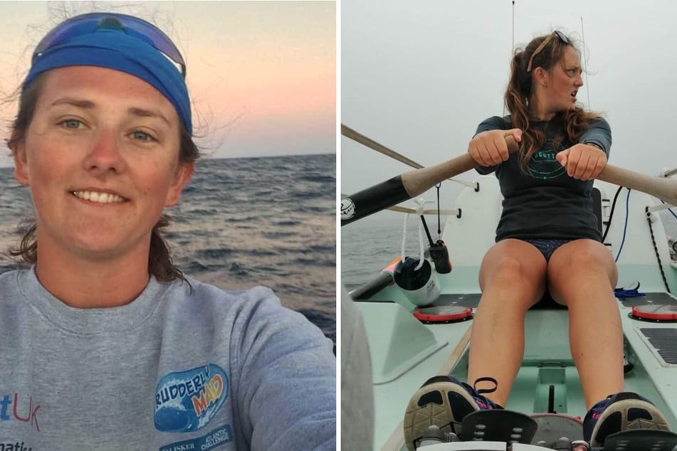 The UK's Jasmine Harrison (21) has set a new world record in women's transatlantic solo rowing (collage).