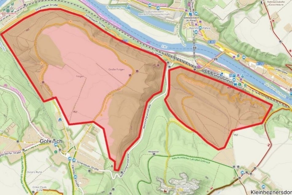 Mit dem Arbeiten gehen Sperrungen einher. Die Wald- und Wanderwege im rot markierten Bereich dürfen nicht genutzt werden.