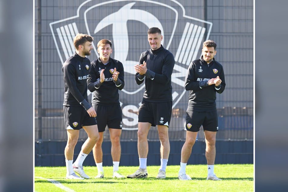 Stefan Kutschke (35, 2.v.r.) und Co. können aufatmen: Die Sicherheitslage lässt wieder öffentliche Trainingseinheiten zu.