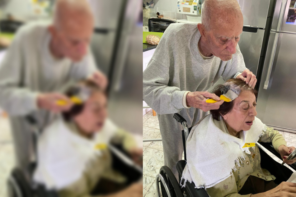 92-jähriger färbt seiner Frau die Haare, weil die Friseursalons zu sind