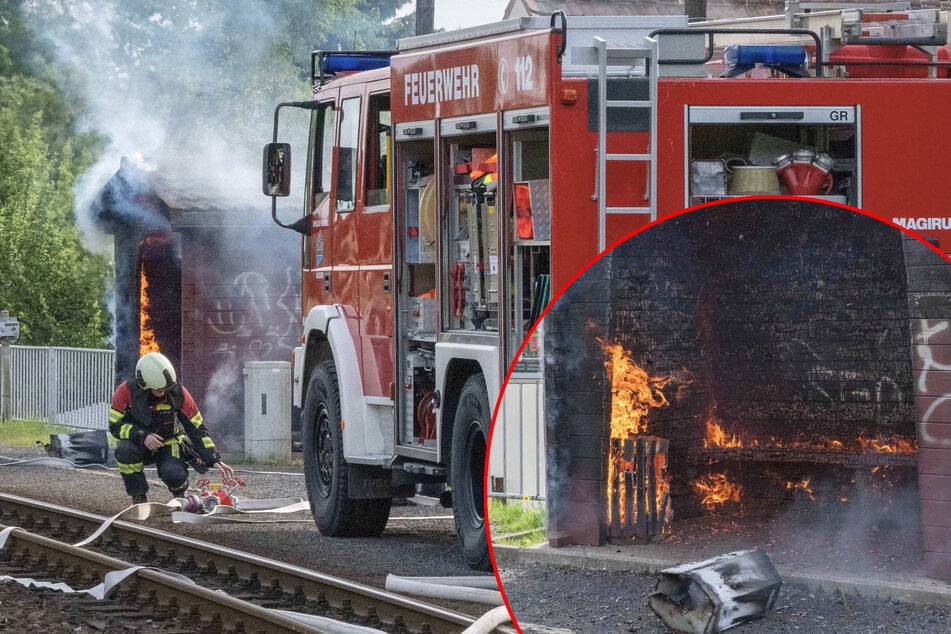 Flammen an Zittauer Schmalspurbahn! Wartehäuschen in Vollbrand