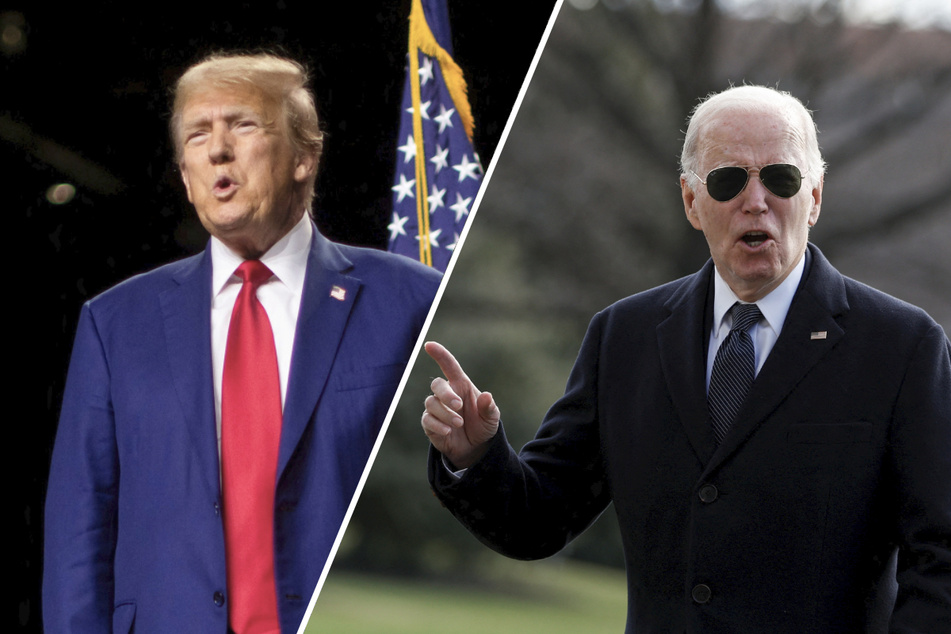 Donald Trump (l.) was branded an insurrection supporter by President Joe Biden, who spoke to reporters after a Colorado judge blocked the Republican from appearing on the state's ballot.