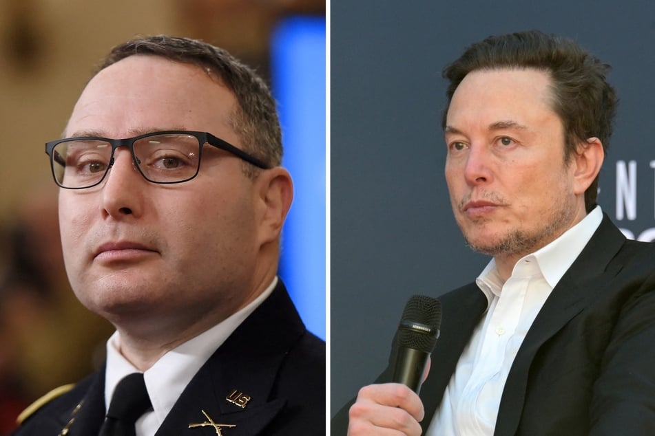 In a recent social media post, Elon Musk (r.) accused a former National Security official of "treason," and said he must "pay the appropraite penalty."