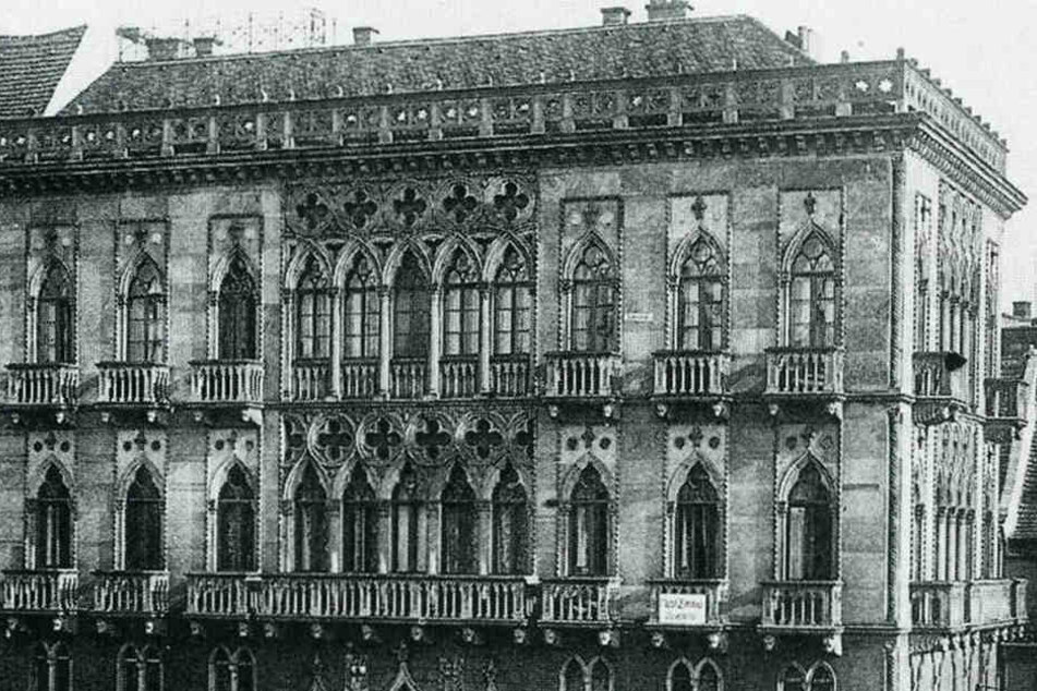 Das „Venezianische Haus“ entstand um 1845 nahe der heutigen Carolabrücke. 1945 zerstört.
