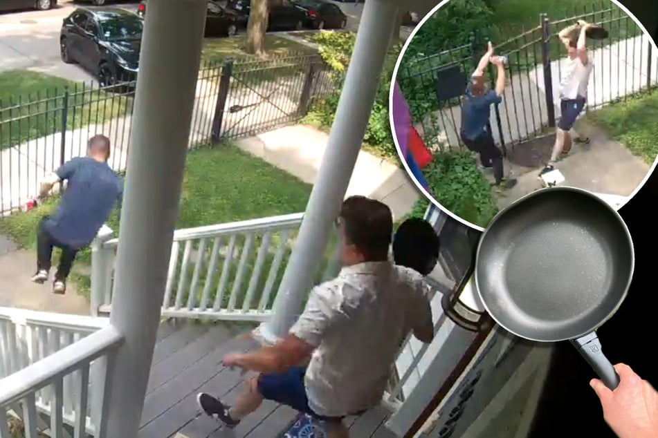 Homeowner scares burglar away with frying pan in viral clip