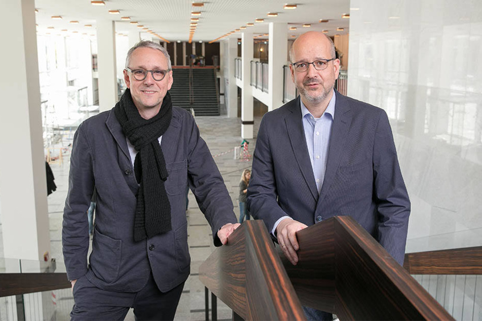 Bau-Chef Axel Walther (r.) und Architekt Stefan Schütz.