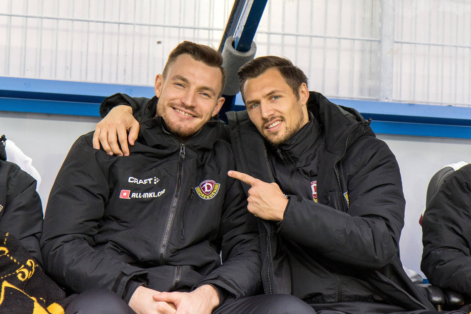 Florian Ballas (l.) und Sören Gonther zusammen auf der Dynamo-Bank. Seit der gemeinsamen Zeit in Dresden sind die beiden befreundet.