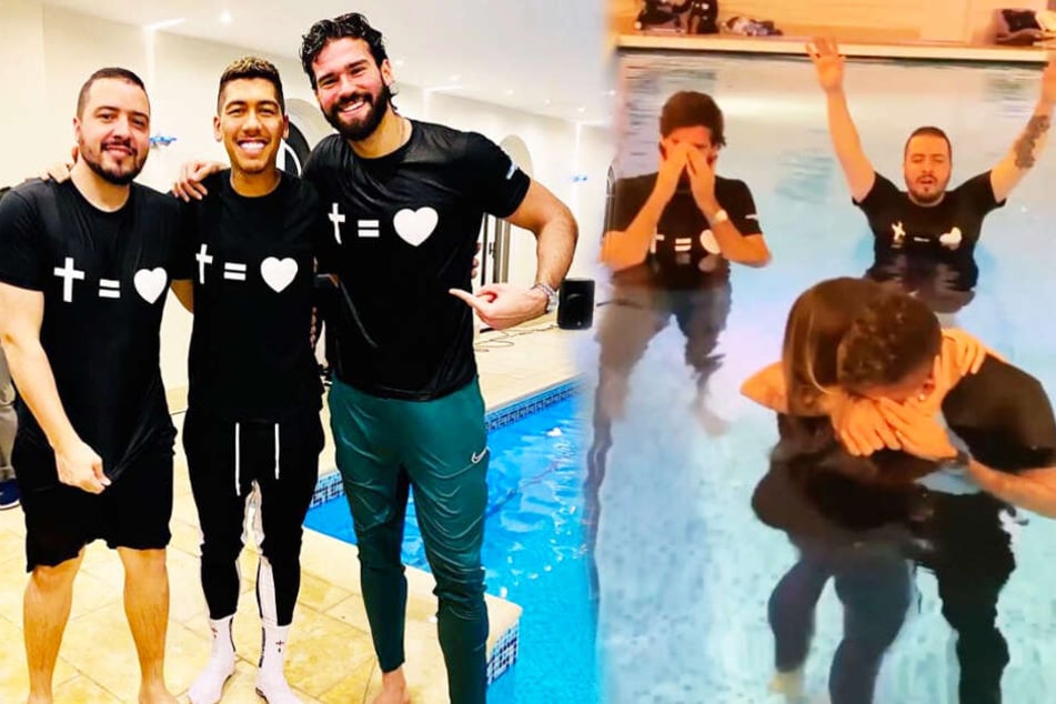 Roberto Firmino (Zweiter von links) ließ sich taufen.
