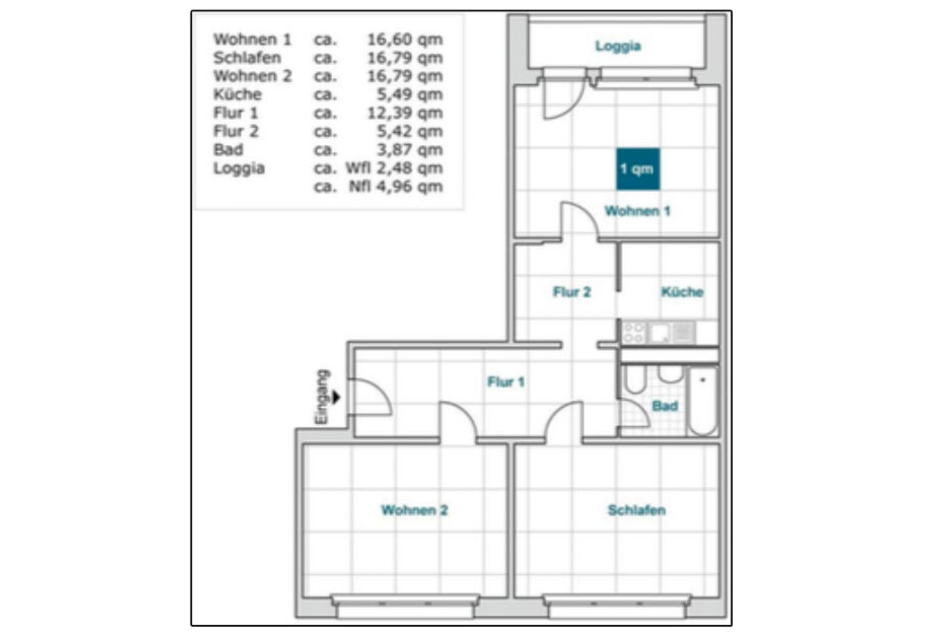 Grundriss der Wohnung auf der Hochschulstr. 6. 