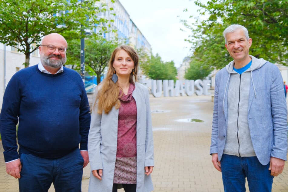 Sascha Thümmler, Coretta Storz und Volkmar Zschocke (von links) stellen sich zur Wahl, um Chemnitz weiter voranzubringen.