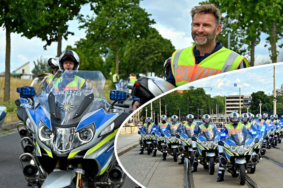 Dresden: Macron-Besuch in Dresden: Hier übt die "große Eskorte" der Motorradstaffel für den Gast