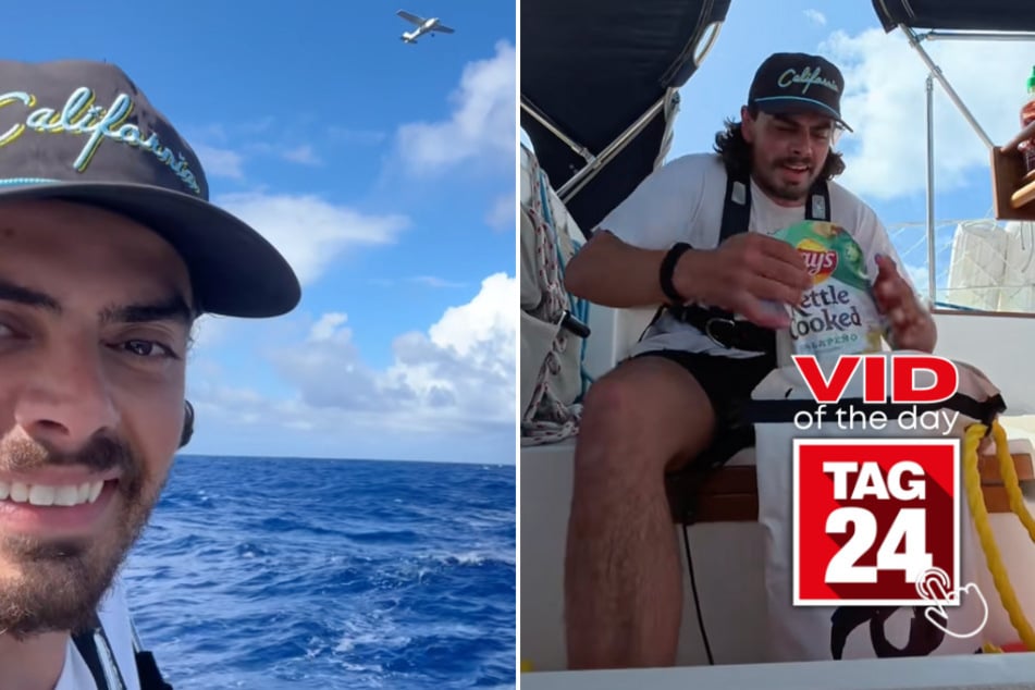 viral videos: Viral Video of the Day for May 26, 2025: Solo sailor and his cat get epic plane-drop surprise!