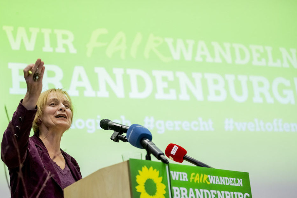 Die Landesvorsitzende der brandenburgischen Grünen, Petra Budke (60), bei der Landesdelegiertenkonferenz in Wildau.