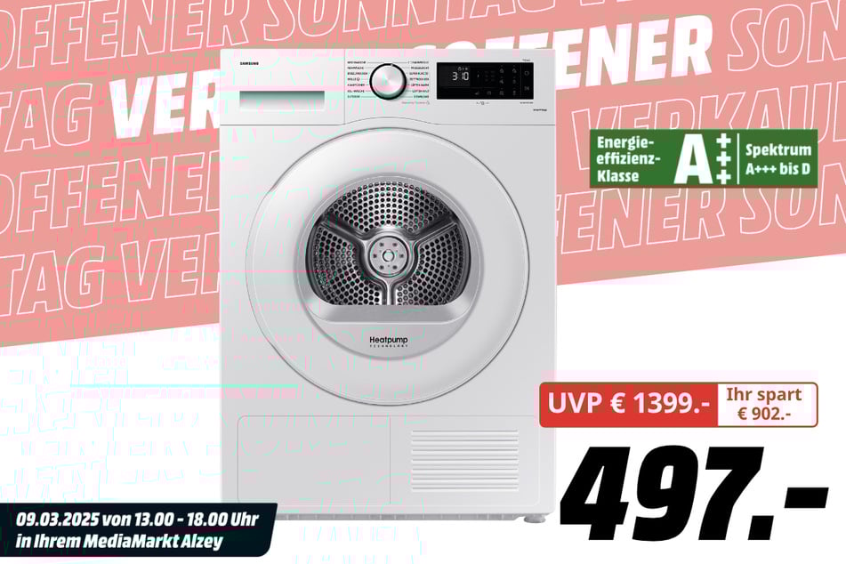 Samsung-Trockner für 497 statt 1.399 Euro.