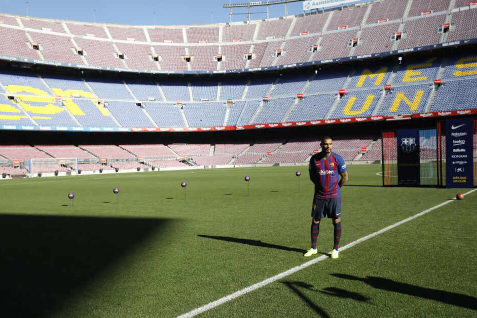 Boateng bei seiner offiziellen Vorstellung im Januar im Camp Nou.