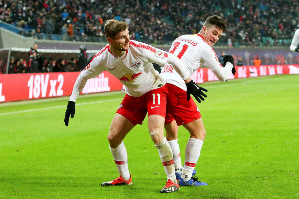 Hat sicher auch schon gratuliert: Stürmer Timo Werner (l.), der mit Demme seinen 3:1-Treffer beim 4:1 gegen Mainz vor zwei Wochen sehr eigenwillig feierte.