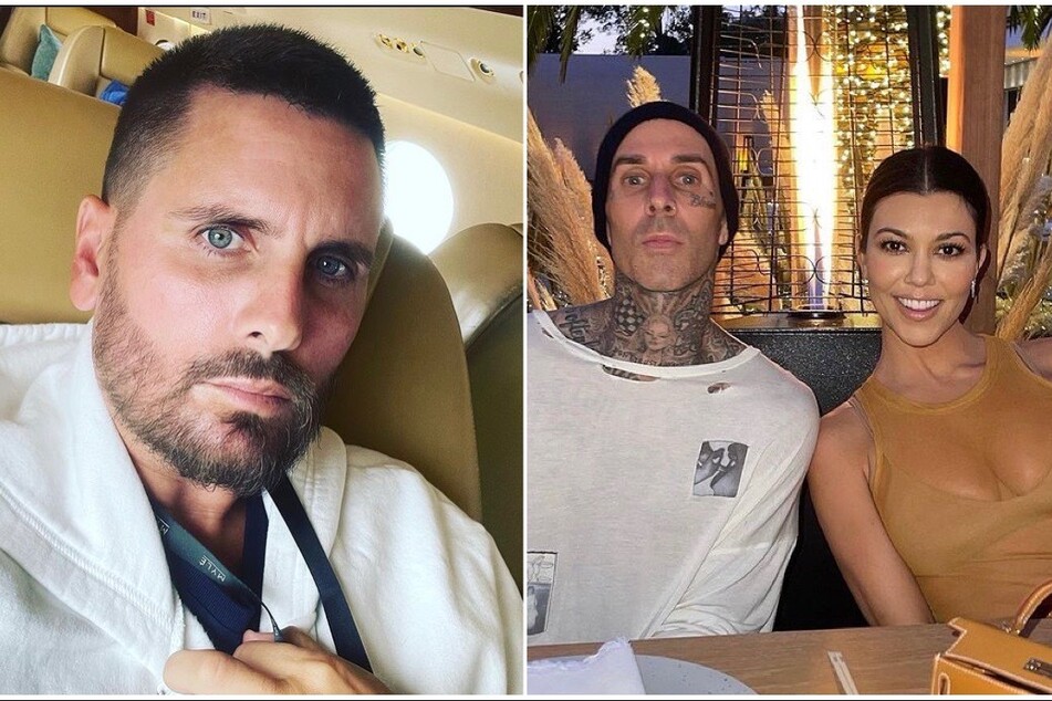 On Monday, sources alleged that Scott Disick (l) isn't handling Kourtney Kardashian's (r) engagement to Travis Barker (m) too well.