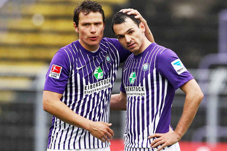 Nicolas Höfler (r., mit Marc Hensel) war von 2011 bis 2013 an Aue ausgeliehen.