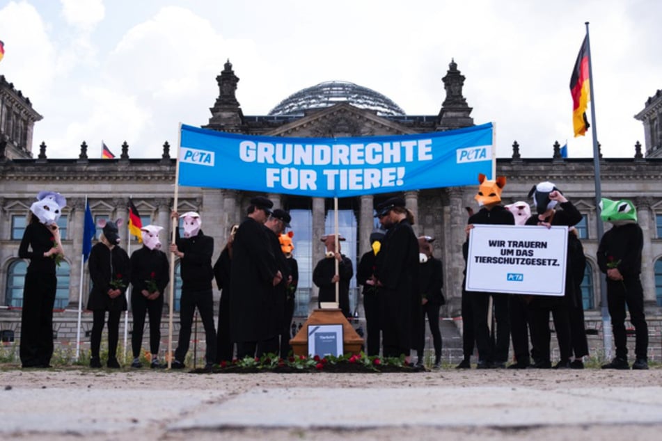 Das Tierschutzgesetzt wird von den Aktivisten am Dienstag vor dem Bundestag mit ihrer Aktion infrage gestellt.
