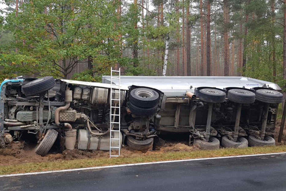 Am Freitagmorgen ist ein LKW, der auf der Bundesstraße 115 zwischen Sandschenke und Niesky unterwegs war, von der Straße abgekommen und umgekippt.
