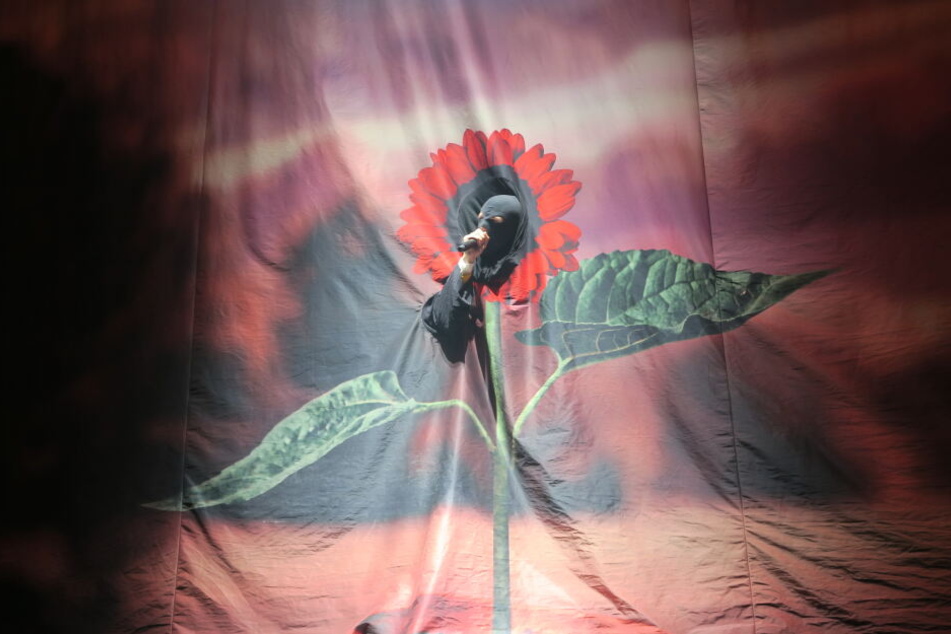 Künstler skurril: Das Intro performte der 30-Jährige als Blume hinter einer Leinwand.