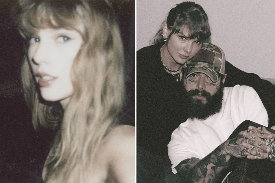 Taylor Swift's The Tortured Poets Department has taken up the entire Top 14 of Billboard's Hot 100, led by her Post Malone (r.) collaboration, Fortnight.