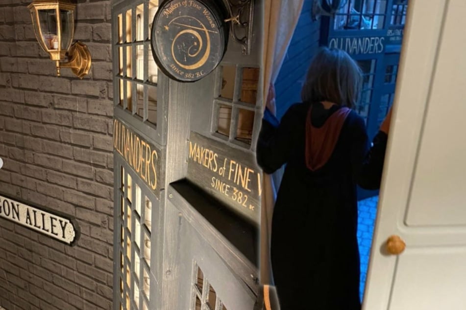 What is this? Curiously, Ella (r.) ventures through the door leading into the magical world her father built just for her.