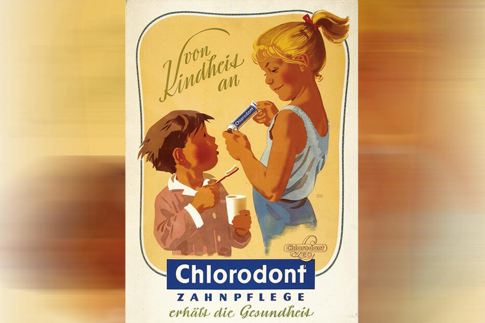 Aus den 50er Jahren stammt dieses Chlorodont-Plakat, entworfen vom Dresdner Günter Schmitz.