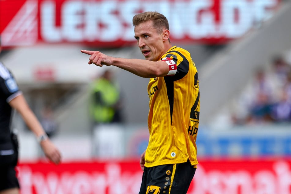 Dynamo-Kapitän Niklas Hauptmann (30) rieb sich gegen den VfL Osnabrück im Mittelfeld auf und traf zur Führung.
