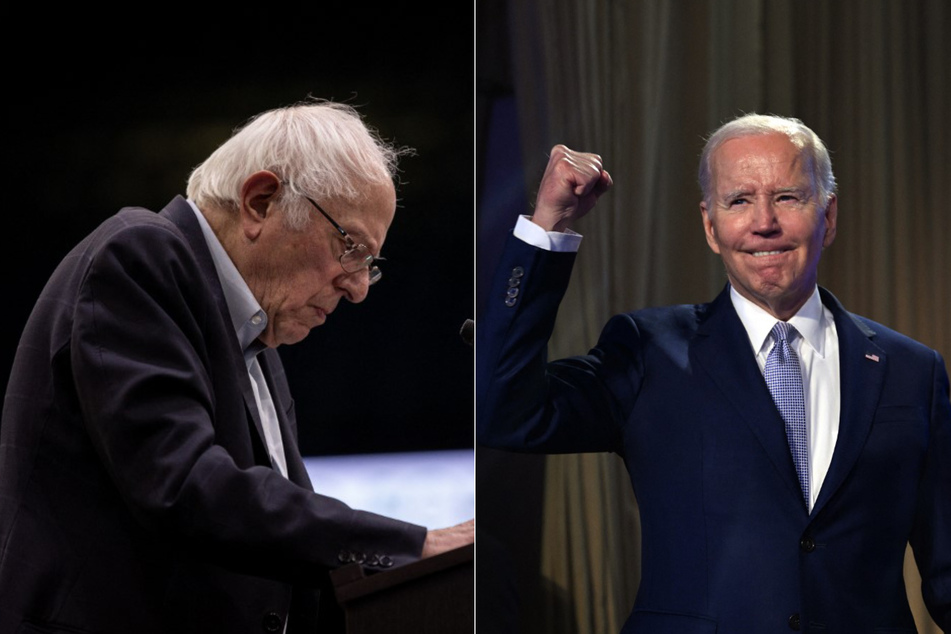 Senator Bernie Sanders (l.) announced his endorsement of Joe Biden the same day the incumbent president launched his reelection campaign.