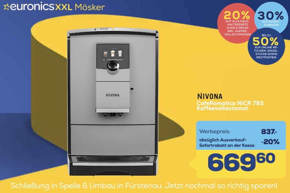 Nivona-Kaffeevollautomat NICR 793
für 669,60 statt 837 Euro.