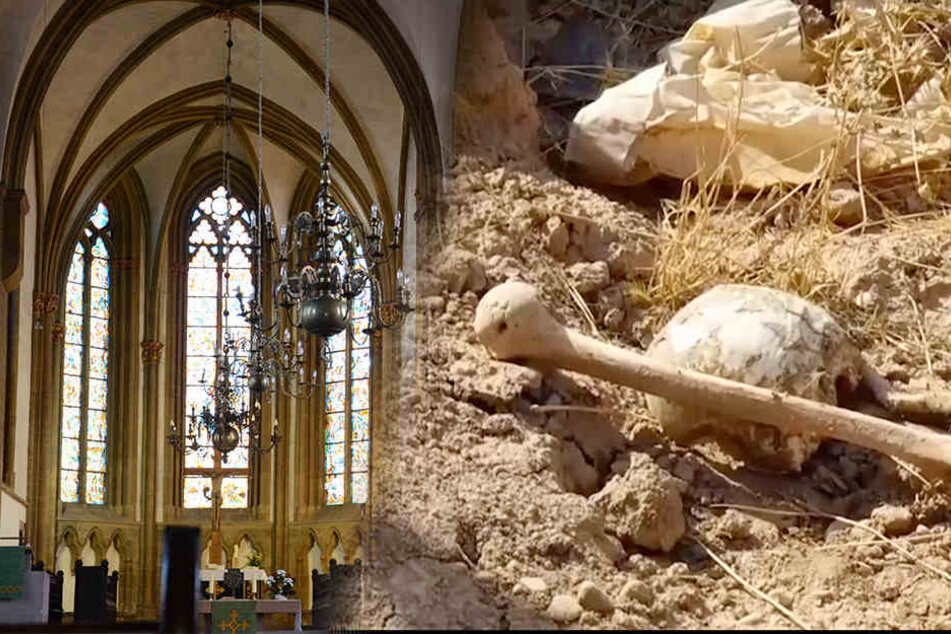 An der St. Martini-Kirche in Minden (li.) wurden Jahrhundert alte Knochen gefunden. (Symbolbild/ re.)