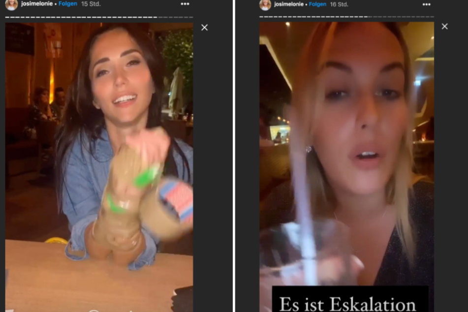 Je später der Abend, umso besser die Stimmung. Aber warum hat sich Anastasiya (l.) von Josi die Arme zusammenkleben lassen?