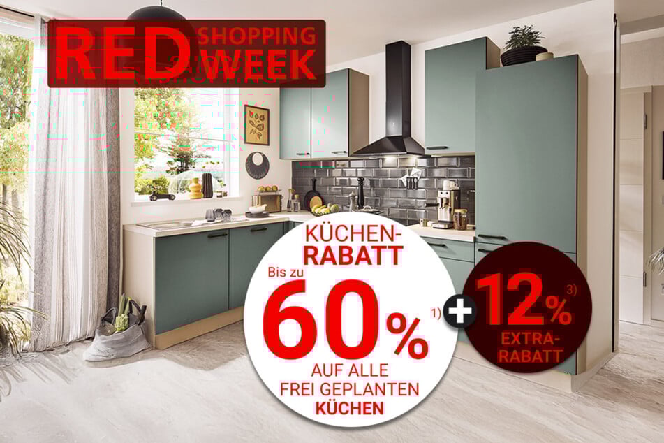 Bis zu 60 Prozent¹ auf alle frei geplanten Küchen plus 12 Prozent³ Extra-Rabatt.