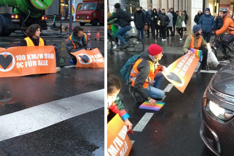 Aktivisten kleben sich auf zwei Berliner Kreuzungen