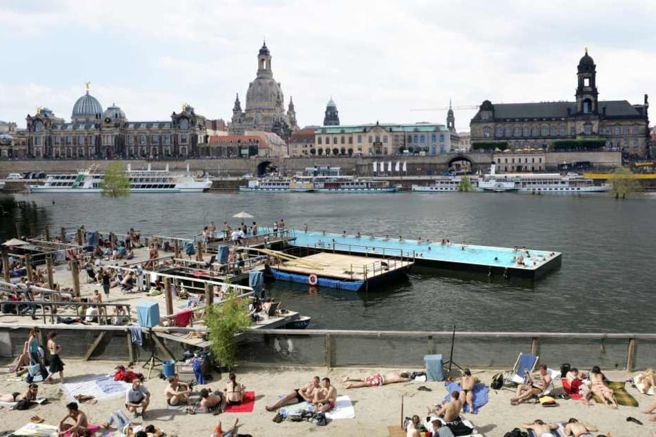 Schöne Aussicht! Ein Badeboot wie in Berlin könnte bald auch vor der Dresdner Altstadtsilhouette liegen, wenn's nach der Rathaus-SPD geht.