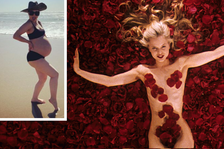 Mena Suvari, star of the movie American Beauty (r.), shared several pregnancy photos on her Instagram (l.).