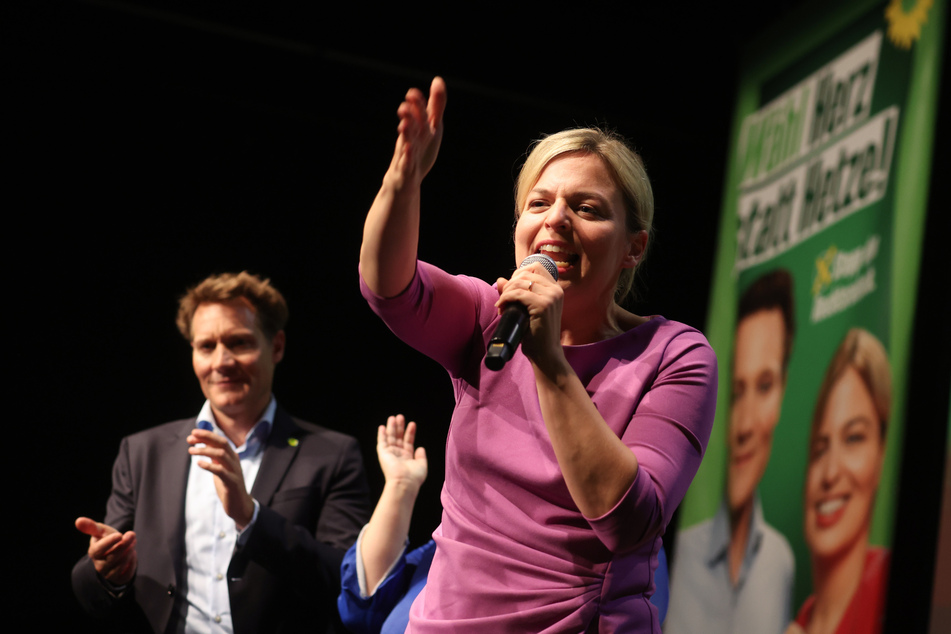 Die Spitzenkandidatin von Bündnis 90/Die Grünen, Katharina Schulze (38) spricht während der Wahlparty zur Landtagswahl in Bayern.