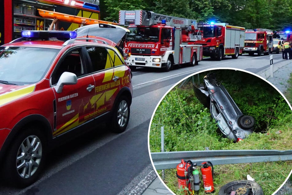 Schwerer Unfall, vier Verletzte: BMW kommt von Straße ab und landet in Bach