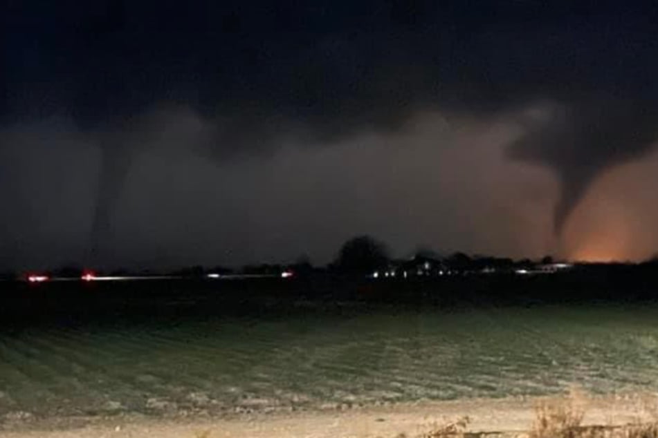 A photo of tornadoes raging in Bay, Arkansas.