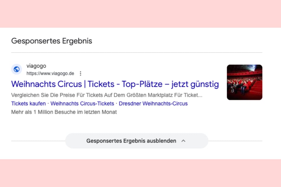 Mit ihrer Top-Platzierung ist die Werbe-Anzeige verlockend zum Draufklicken.