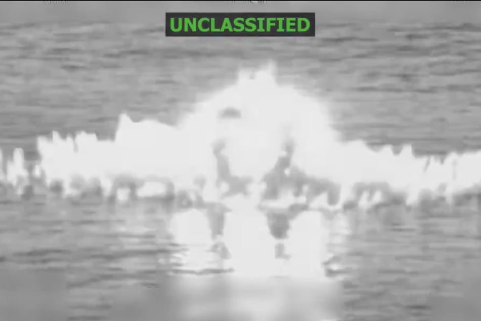 A screenshot from a video posted by US Southern Command shows a deadly strike on a boat in the eastern Pacific on April 24, 2026.